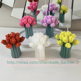 گیفت شمع دسته گل لاله ۱۴ شاخه.معطر و شایندار.دستساز.هدیهای فانتزی برای جشن و عروسی